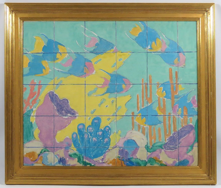 HARRY LESLIE HOFFMAN (American, 1871-1964): under the sea unsigned, estate stamp on stretcher: ESTATE OF THE ARTIST HARRY LESLIE HOFFMAN o/c, 34.5 by 28.5 in., Arts and Crafts gilt frame