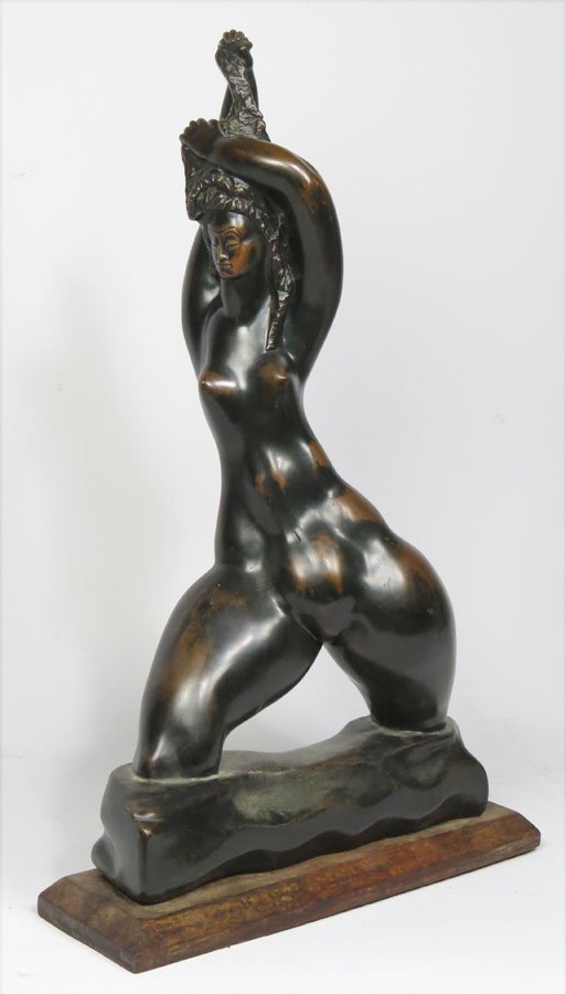 MICHAEL LANTZ (American, 1908-1988): art deco nude, stretching woman signed and dated, Michael Lantz 1946 cast bronze, 21.5"h; 13.5" at base Lantz, a sculptor and medalist, was born in New Rocelle, NY. He attended the National Academy of