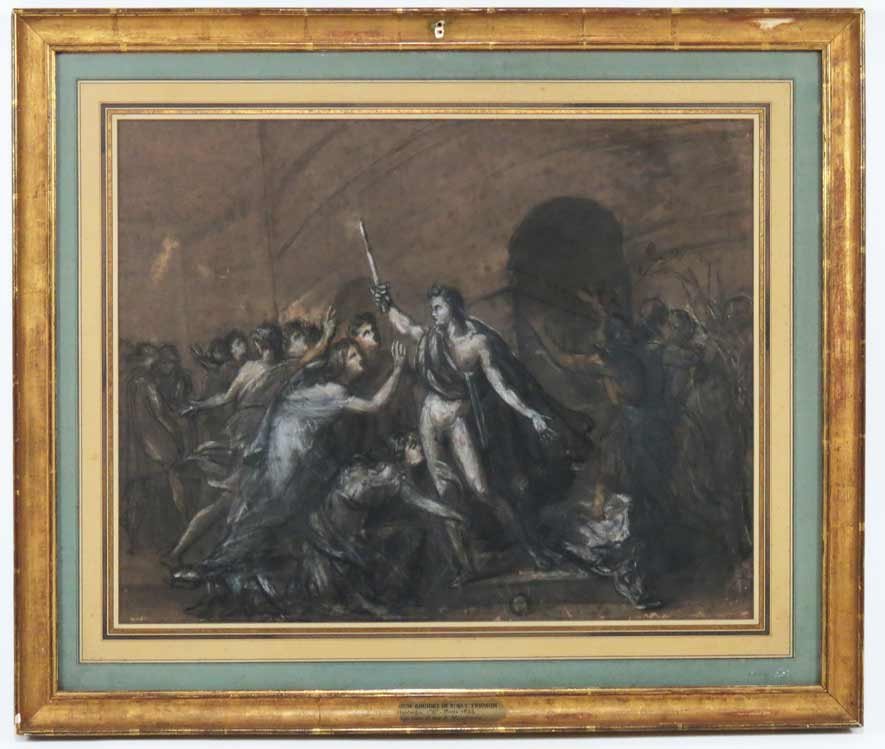 ANNE-LOUIS GIRODET de ROUCY TRIOSON (French, 1767-1824): Thesee vient de luer le Minotaure (Theseus entering the lair of the Minotaur) charcoal, 17 by 21.5 in. (sight), matted, framed, under glass Prov.: Purchased in Paris by the consignor’s mother in the