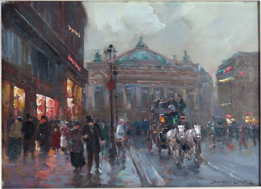 EDOUARD LEON CORTES (French, 1882-1969): Avenue de l”Opera sgn. l.r. Edouard Cortes, o/c, 13 by 18 in., original carved frame Prov.: Purchased at auction in Chicago in 1954. Has remained in the family since that time.
