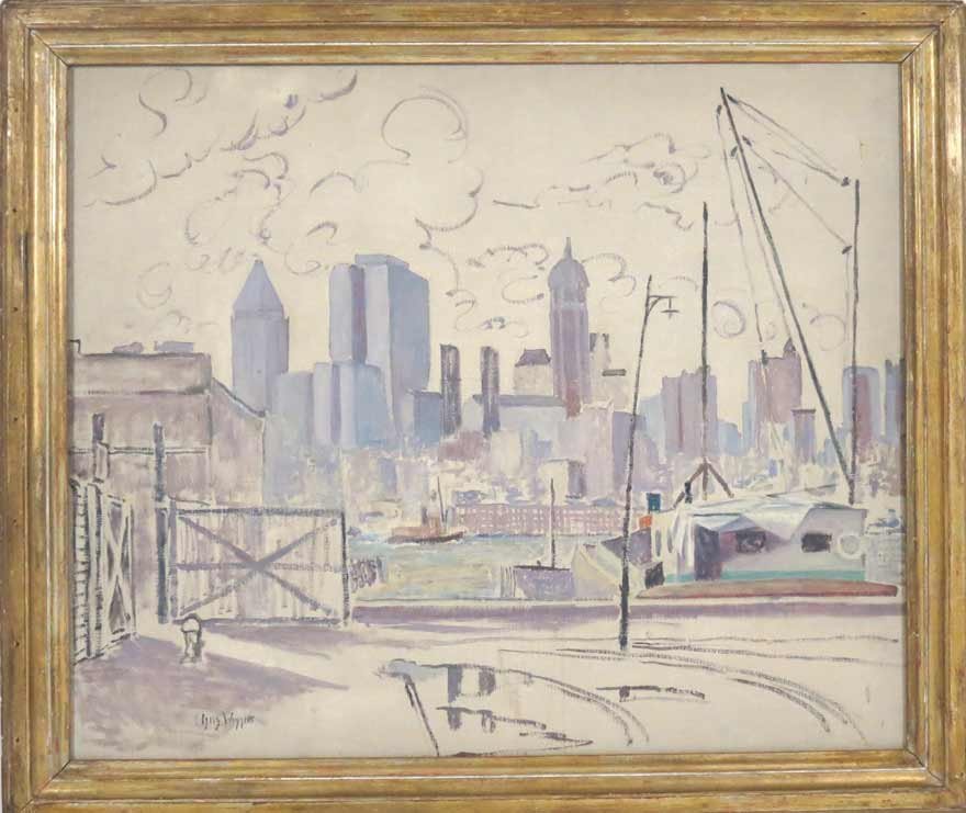 GUY CARLETON WIGGINS (American, 1883-1962): New York City sgn. l.l. Guy Wiggins, o/c, 30 by 36 in., framed Prov.: From the estate of Sue Erpt Van de Bovencamp, New York
