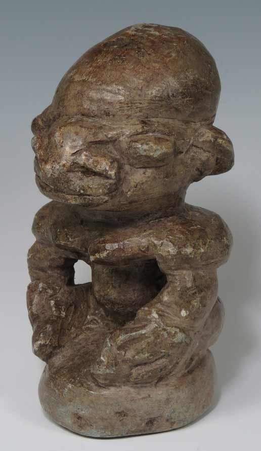 ARCHAIC STONE NOMOLI FIGURE: Sierra Leone, poss. Mende, carved light-brown soapstone female kneeling figure, 6” Prov.: Sotheby’s New York, sale 7390 The David Abbate (1949-2013) Collection