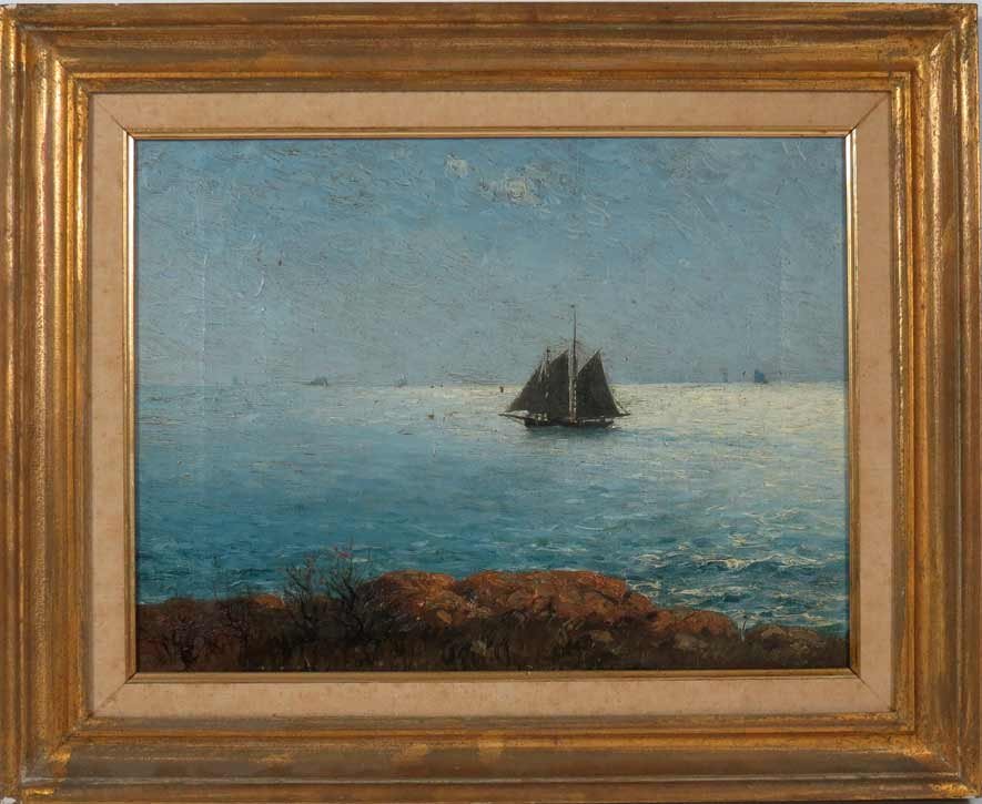 THEODORE VICTOR CARL VALENKAMPH (American, 1868-1924): sailing ship off coast sgn. l.r. T. V. C. Valenkamph, o/c, 12 by 16 in., framed