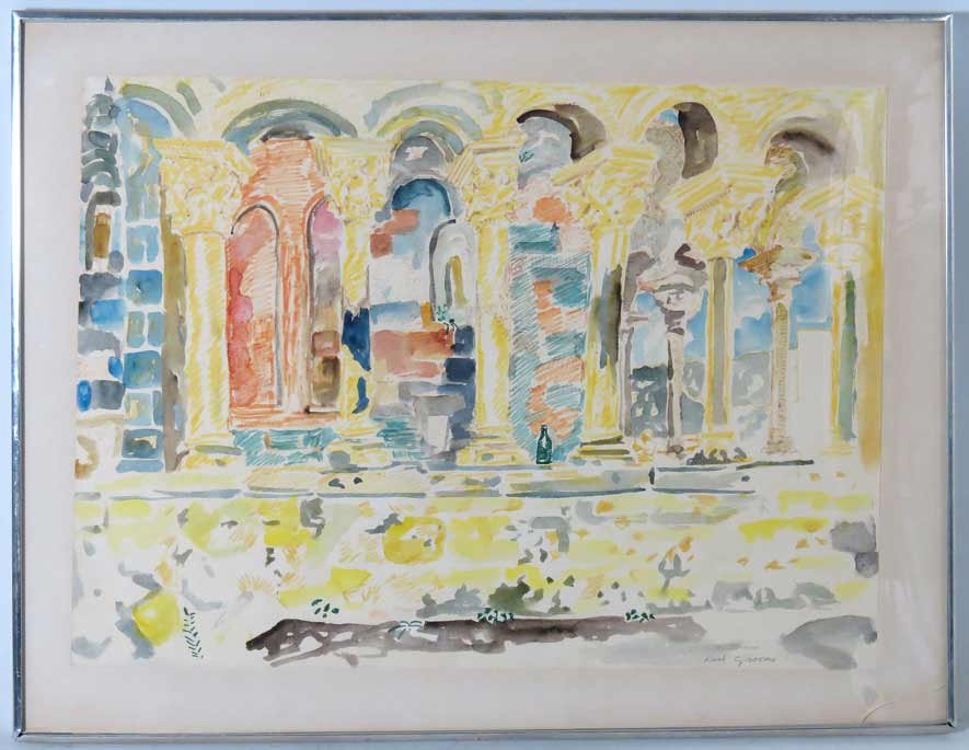 RED GROOMS (American, b. 1937): villa veranda sgn. l.r. Red Grooms, watercolor, 18.75 by 26 in., framed under glass From the estate of a prominent Massachusetts art collector.