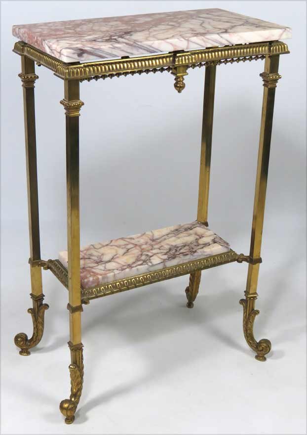 VICTORIAN BRASS AND MARBLE STAND: with shelf below, 32”h; 20.5”w; 12”d Ex. Kurt Reynolds collection, Boston