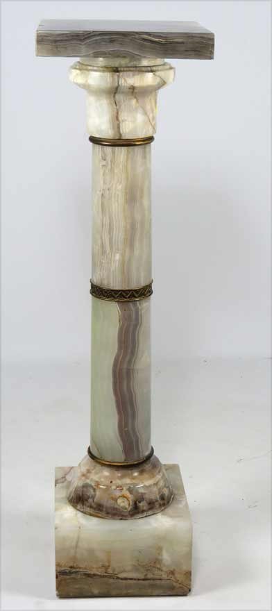 19TH C. GRAY ONYX PEDESTAL: two part, 40”h; revolving top is11”sq. Ex. Kurt Reynolds collection, Boston