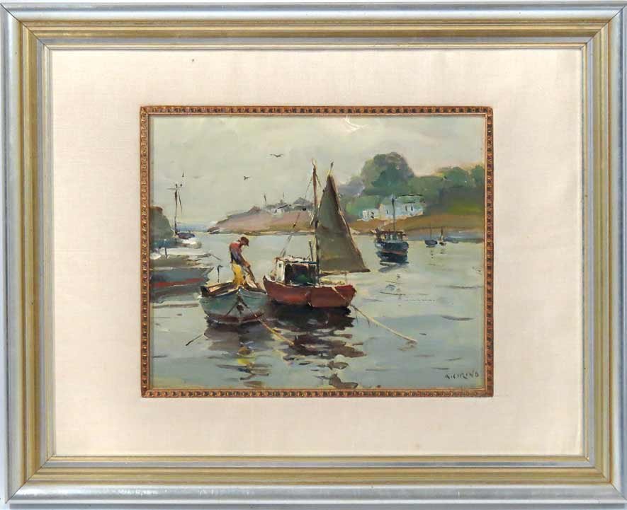 ANTONIO CIRINO (American 1889-1983): Rockport lobsterman sgn. l.r. A. Cirino, o/b, 9 by 11 in. (sight), linen mat, framed