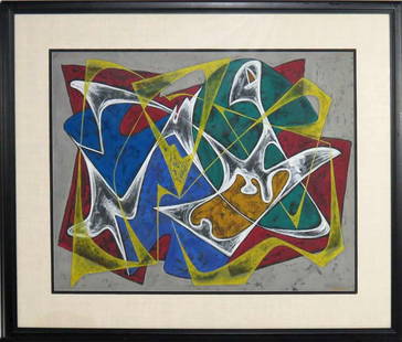 SEYMOUR FRANKS (American, 1916-1981): abstract sgn. and dated l.r. Franks 46, mixed media, 23.75 by 30.5 in. (sight), linen mat, framed under glass