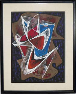 SEYMOUR FRANKS (American, 1916-1981): abstractsgn. and dated l.r. Franks 46, mixed media, 30 by 23.5 in. (sight), framed under glass