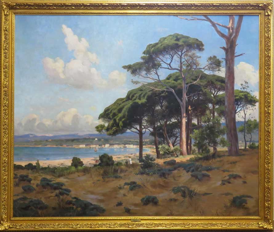 JOSEPH GARIBALDI (French, 1863-1941): overview of Southern French coast sgn. l.r. J. Garibaldi, o/c (relined), 62 by 76 in., gilt frame Prov: private collection sold 1996, Kurt Schon Gallery, New Orleans, LA present, a Jamestown, RI home,