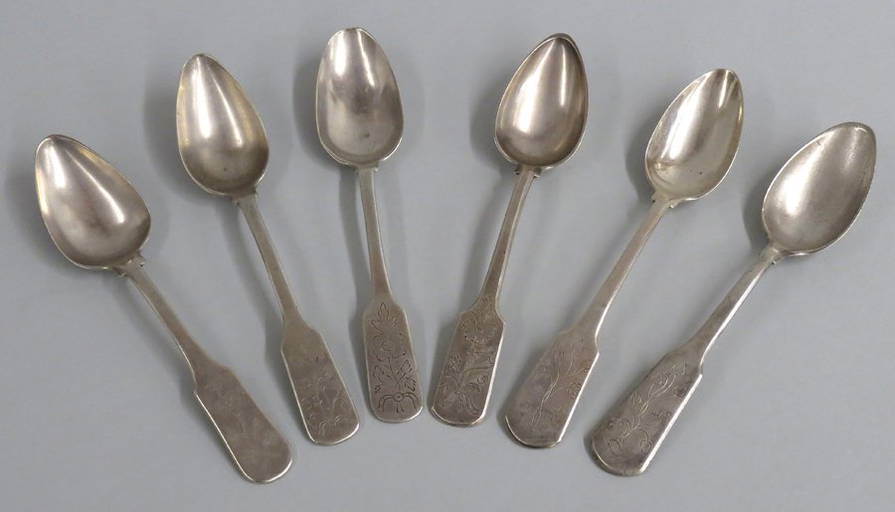 (6) SPANISH COLONIAL SILVER TABLESPOONS Mar 12, 2016 CRN Auctions