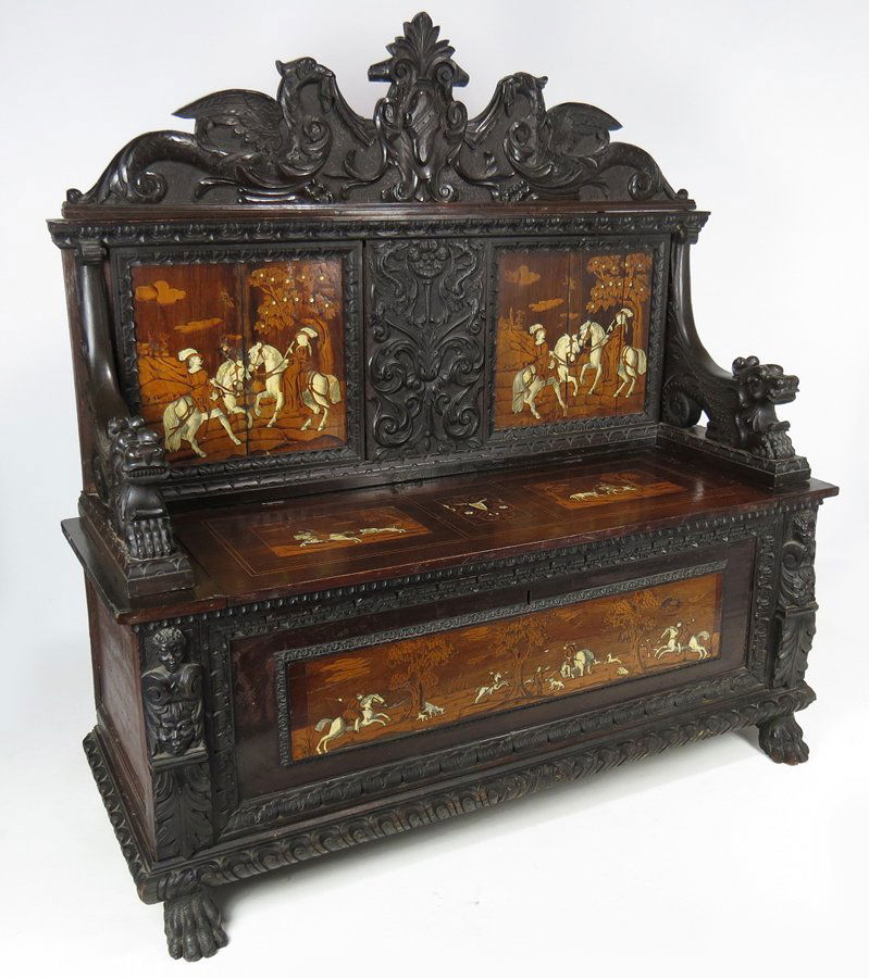 ITALIAN INLAID HALL BENCH, CASA PANCA (1 of 5)