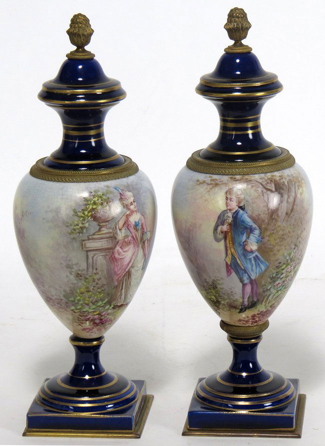 PAIR OF FRENCH SEVRES-STYLE PORCELAIN URNS (1 of 2)
