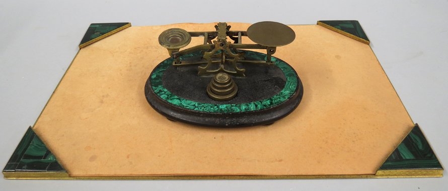 (2) MALACHITE DESK OBJECTS (1 of 1)