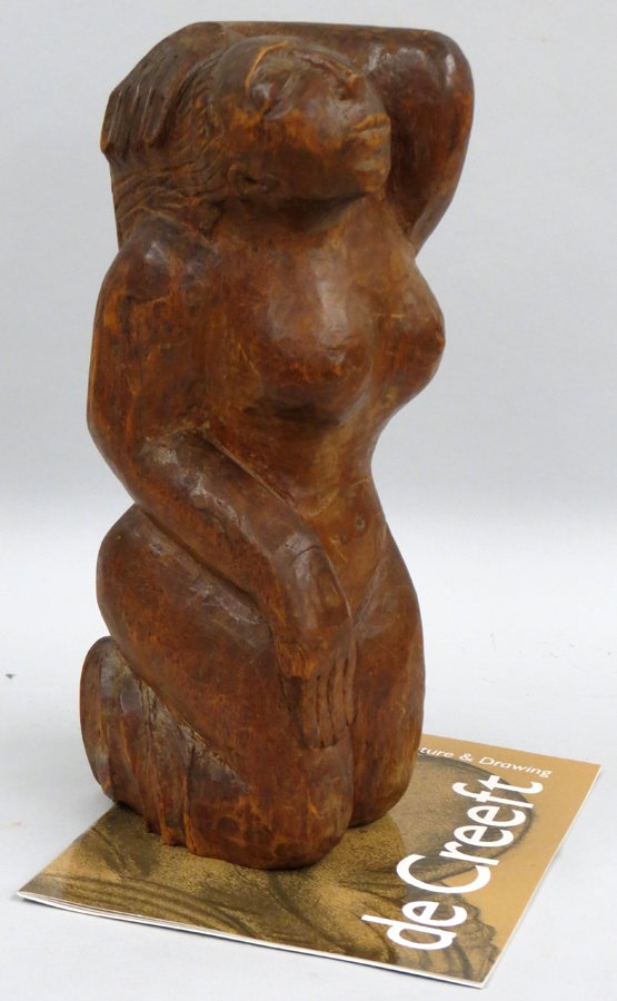 JOSE DE CREEFT (American, 1884-1982): wood sculpture, nude unsigned, 18”h Along with gallery exhibition booklet.
