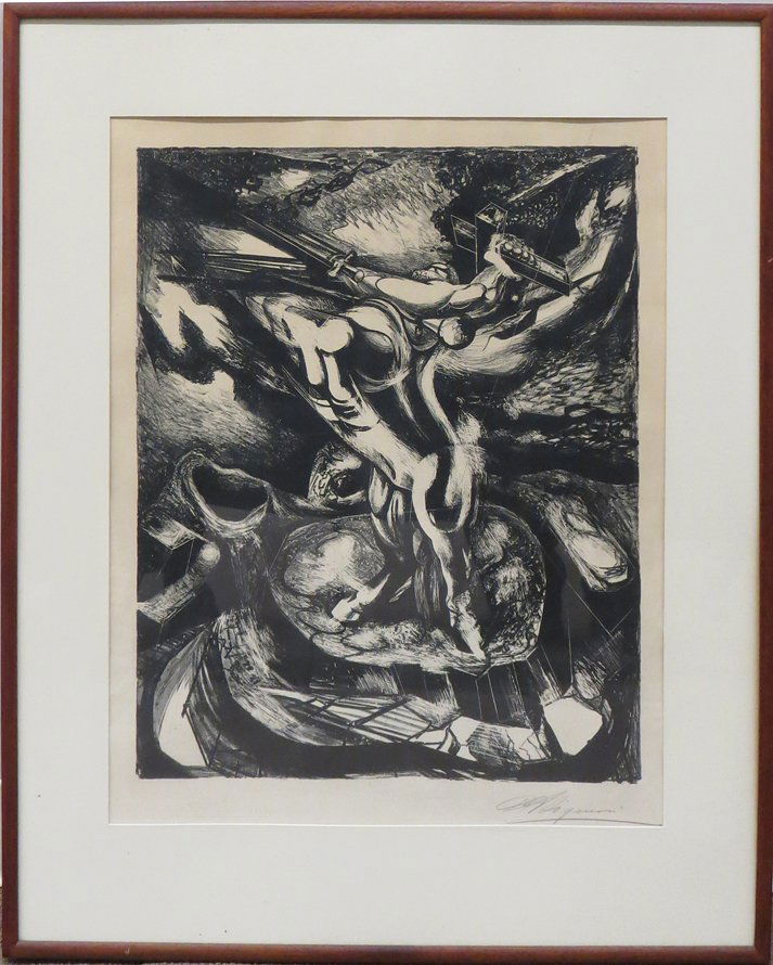 AMERICAN, 20th c.: rearing centaur holding a sword and cross sgn. l.r. in pencil...?...; lithograph, 21.5 by 18 in. (image), matted, framed under glass Prov.: From the collection of Bernard Cohen, Harvard University, Pr