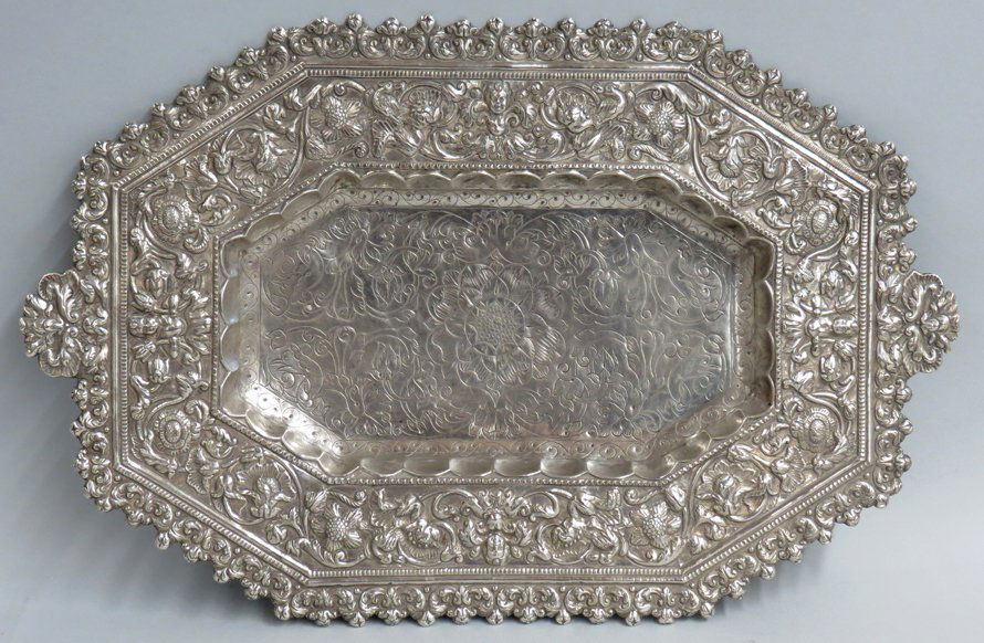 SPANISH COLONIAL SILVER ANDEAN BAROQUE TRAY (1 of 3)