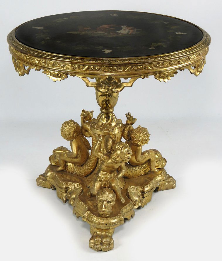 ITALIAN PIETRA DURA AND GILTWOOD CENTER TABLE (1 of 7)