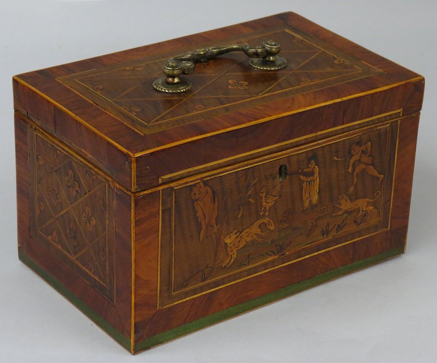 GEORGE III INLAID MAHOGANY TEA CADDY (1 of 3)