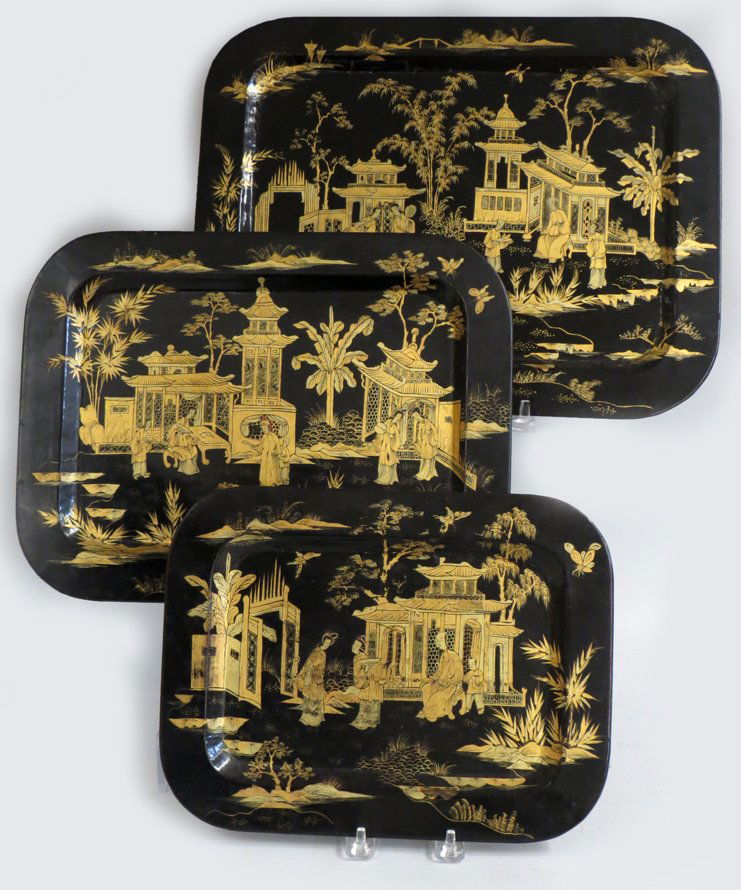 NEST OF (3) CHINESE EXPORT DECORATED LACQUER TRAYS (1 of 1)