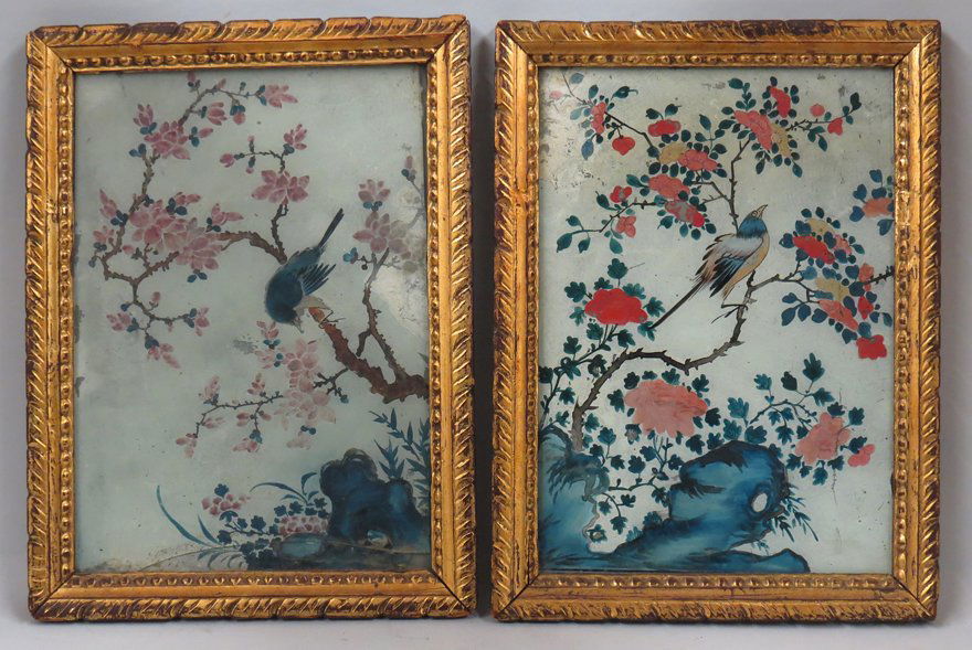 PAIR OF CHINA TRADE REVERSE PAINTINGS ON GLASS (1 of 1)