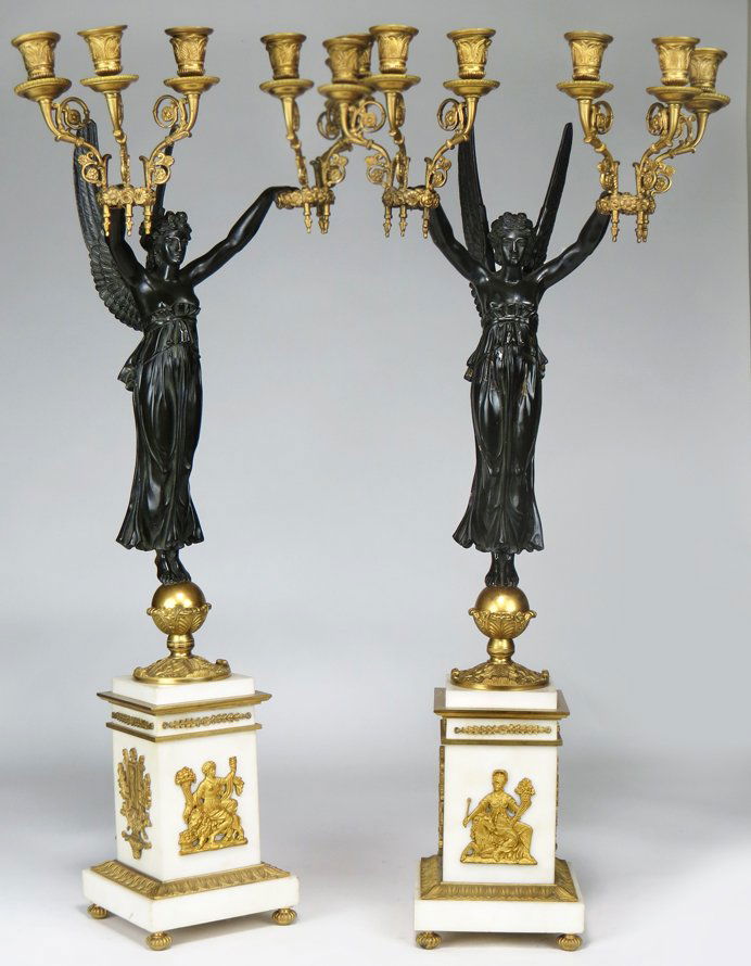 PAIR OF FRENCH FIGURAL BRONZE CANDELABRA (1 of 3)