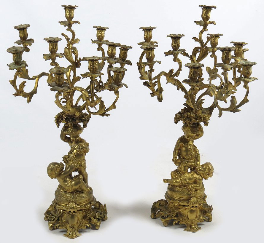 LARGE PAIR OF FRENCH GILT BRONZE FIGURAL CANDELABRA (1 of 3)
