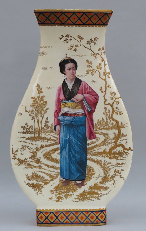 FRENCH JAPONAISE PAINTED CERAMIC VASE, MALPASS (1 of 2)