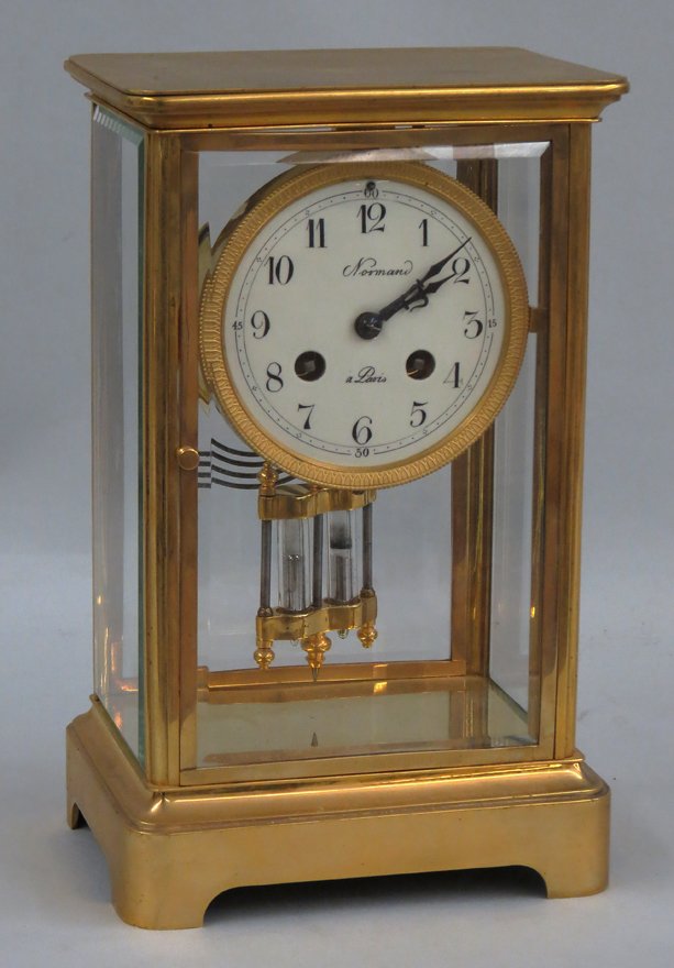 FRENCH BRASS AND GLASS MANTEL CLOCK (1 of 1)