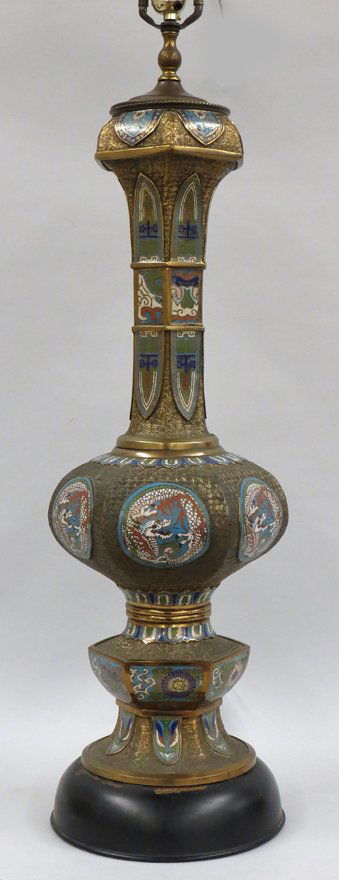 CHINESE BRASS AND CHAMPLEVE TABLE LAMP (1 of 1)