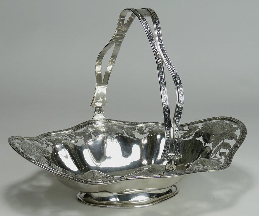 STERLING SILVER OPEN-WORK HANDLED BASKET (1 of 1)