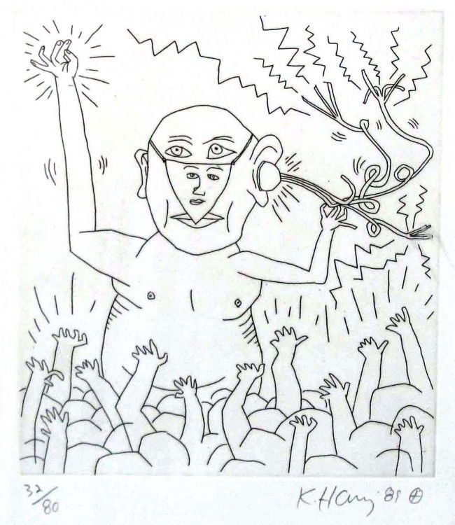 Keith Haring Signed and Numbered Litho: Keith Haring Signed and Numbered Etching Artist: Keith Haring Title: From the Valley Suite Circa: 1989 Medium: Etching on Paper Edition: #32 from the Limited Edition of 80 Signed in Pencil in the Lowe