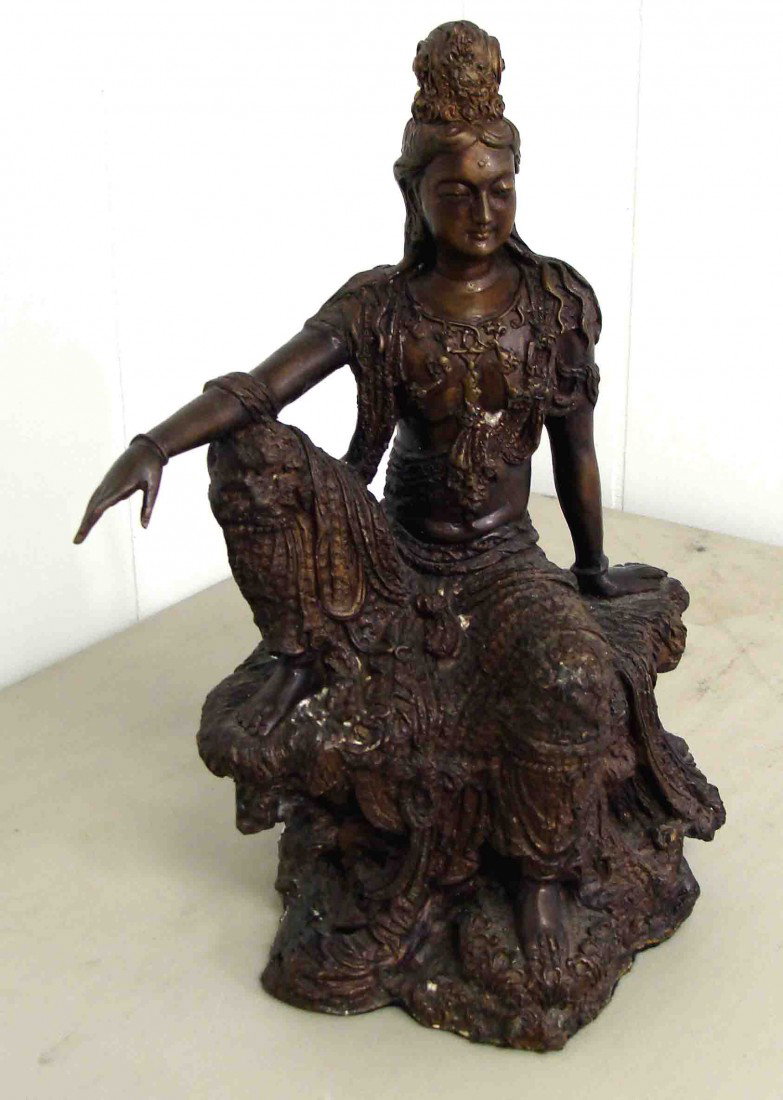 Beautifully Hand-Carved Bronze Buddhist Lady Statue: Beautifull Pure and solid Bronze Buddhist Lady Statue. Antique piece Size: Approx: 10" X 7"