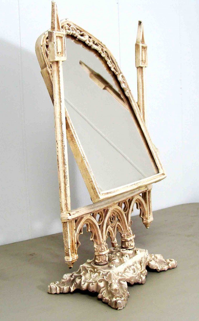 Very Rare Hand Carved/Painted White Movable Mirror: Very Rare Hand /Painted White Movable Mirror. Size: 15" Tall 9" Wide.
