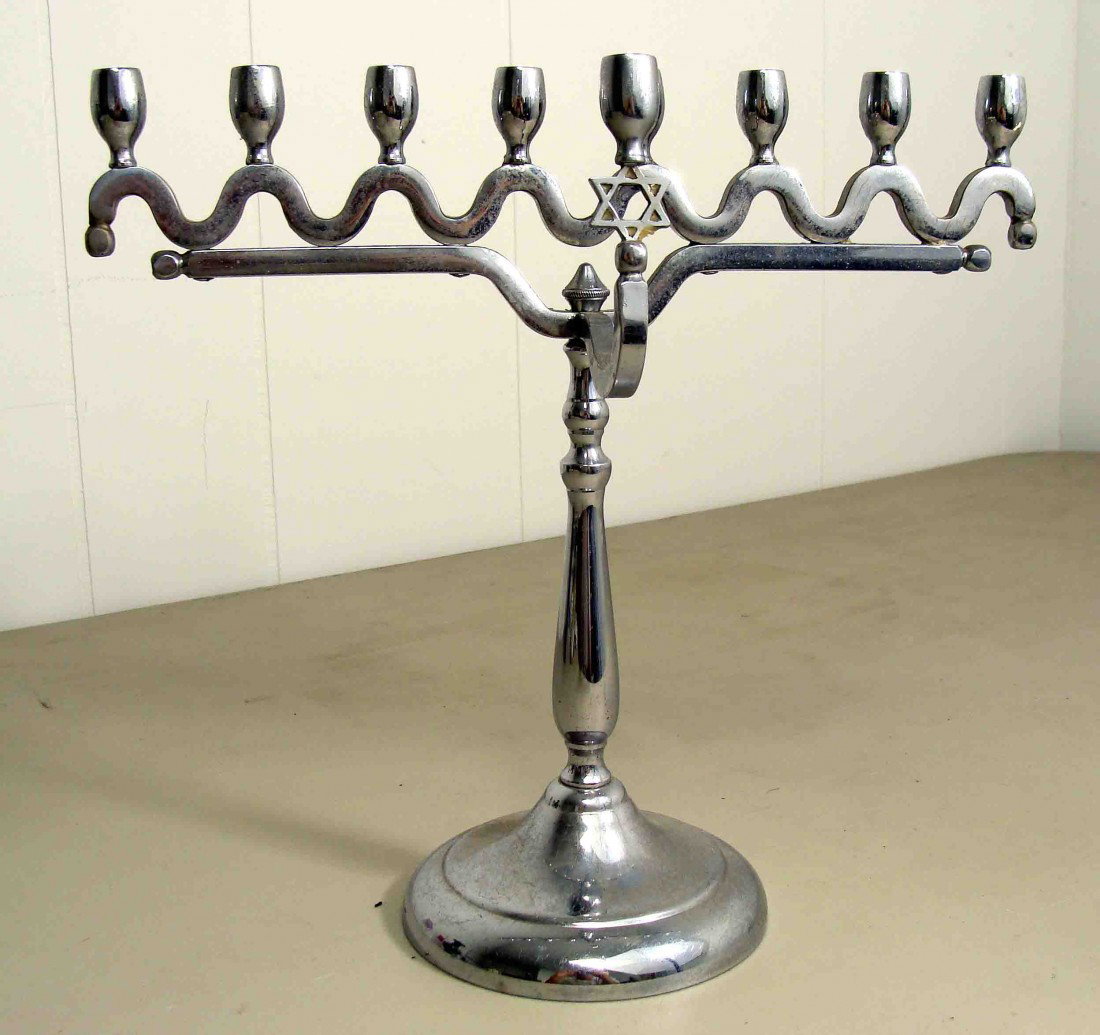 Rare Steel / Pewter Jewish Candles Menorah: Very Rare Steel/Pewter Jewish Menorah Candle Stick Holder. Size: 10" X 10"