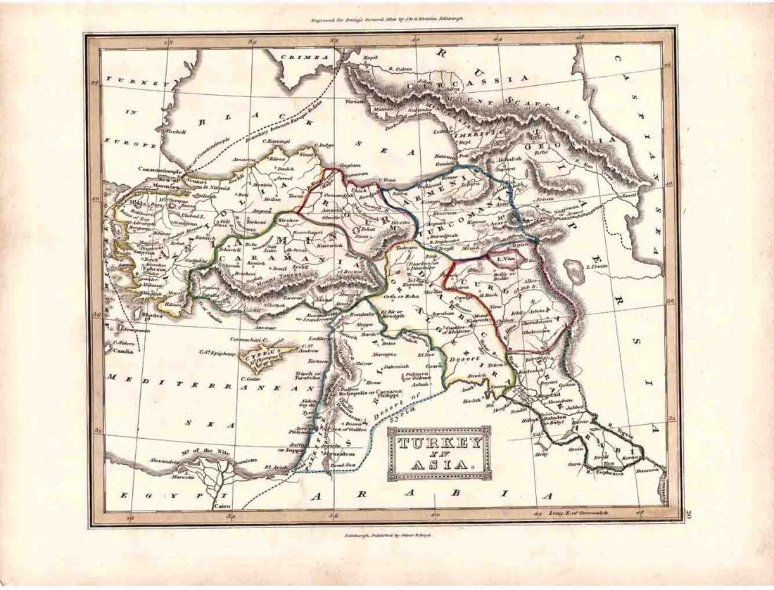 Antique 1800's Color Engraved Map of Turkey in Asia : Antique 1800's Color Engraved Map of Turkey in Asia, Printed in ITALY. Unframed, Paper Size: 11" x 9" Mint Condition