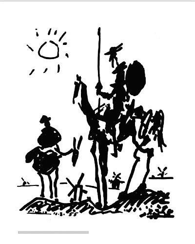 Pablo Picasso - Don Quixote: Don Quixote is a 1955 drawing by Pablo Picasso. It was based on the novel Don Quixote by Miguel de Cervantes. It depicts the main character (Don Quixote) and his squire (Sancho Panza) standing among a