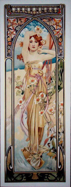 Alphonse Mucha "Light of Day" on Giclee on Paper : Alphonse Mucha "Light of Day" on Giclee on Paper. Hand Embellished in Silver and Gold Unframed