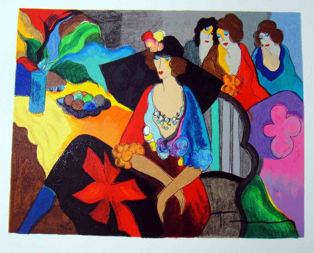 Itzchak Tarkay "Gossip" Serigraph Signed/Numbered: Itzchak Tarkay "Gossip" Serigraph Signed/Numbered with Certificate of Authenticity. Edition Number: 144/750 Edition Size: 750 Paper Size: Approximate 14" x 11"
