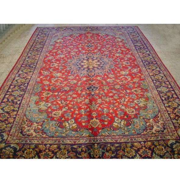 Authentic Handmade Semi Antique Persian Isfahan Ru: Authentic Handmade Semi Antique Persian Isfahan Rug-Iran. size: 8' 1" x 12' 2"