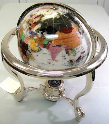 Laspis Lazuli GemStone Opal World Globe with Short: Laspis Lazuli GemStone Medium Sized Opal World Globe with Short Stand for Desks. Condition Report Brand New, W375