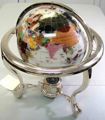 Laspis Lazuli GemStone Opal World Globe with Short: Laspis Lazuli GemStone Medium Sized Opal World Globe with Short Stand for Desks. Condition Report Brand New, W375