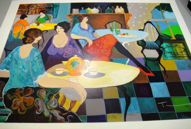 ORIGINAL Itzchak Tarkay "Afternoon Tea" w/COA 32": ORIGINAL Itzchak Tarkay "Afternoon Tea" with COA. Hand Signed and Numbered. (Unframed) size: 32" X 26".