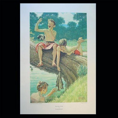 Norman Rockwell - Three Boys Fishing unframed: You are bidding on the following lot: Norman Rockell Three Boys Fishing Print. Signed in the PLATE. You will enjoy this wonderful piece of artwork that can be cherished for many years to come. Now is 