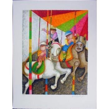 TOURNE MANEGE Signed LE Art Print Boulanger Carou: This wonderful signed and numbered limited edition lithograph is by the well-known and very avidly collected artist Garciela Rodo Boulanger.Signed by the artist in pencil LR. Image size: 21¼ × 27¾.