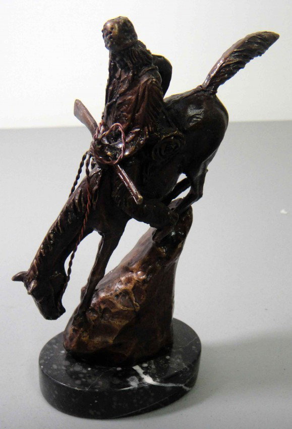 F. Remington Bronze "Mountain man" Signed Sculptu: Fredrick Remington "Mountain man" Bronze Mini Figurine with Marble Base Size: 12" Tall