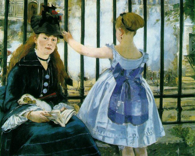 Manet, Edouard Le Chemin de Fer 1873: Edouard Manet French Impressionist painter, printmaker & draftsman. born 23 January 1832 - died 20 April 1883. size 14 x 12.