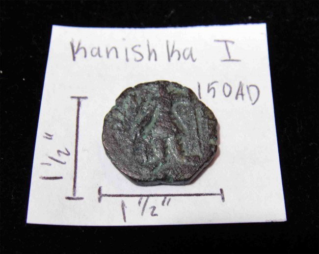 Antique Buddhist K. Kanishka I Metal Coin - 150: Antique Buddhist Kushan Kanishka I Metal Coin Circa 150 AD