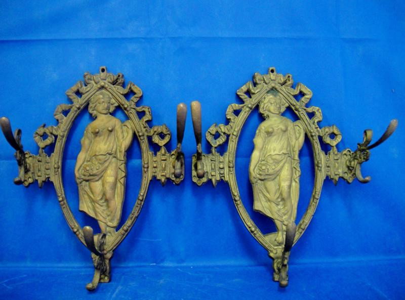ANTIQUE PAIR OF BRONZE COAT HANGER FROM FRANCE: ANTIQUE PAIR OF BRONZE COAT HANGERS FROM FRANCE