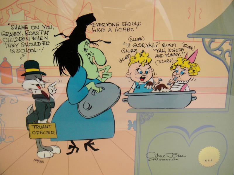 16.5'' x 13.5'' BUGS AND WITCH HAZEL: TRUANT OFFIC: 16.5'' x 13.5'' BUGS AND WITCH HAZEL: TRUANT OFFICER SERIGRAPH CREATED AND SIGNED BY CHUCK JONES, COMES WITH COA